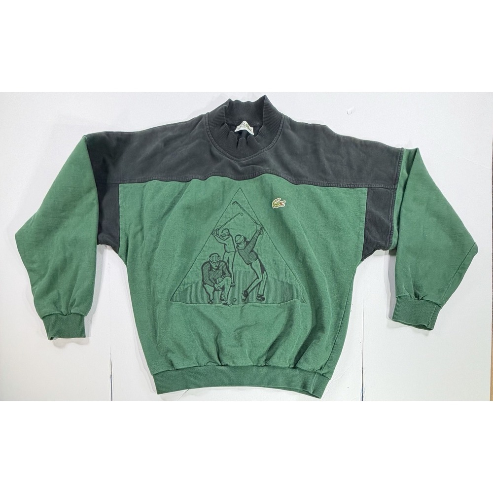 Vintage Lacoste Chemise France Golf Sweatshirt Cropped Green Gray Mens S